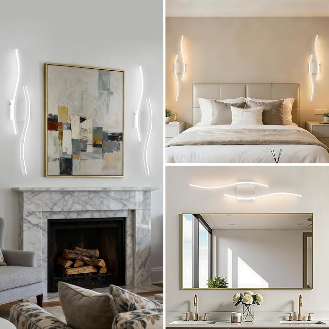 Modern LED Wall Sconce Set of Two, Dimmable Battery Powered Wall Sconces, 3000K-6500K LED Wireless Wall Light with Remote, Wall Lamp Indoor not Hardwired for Room Bedroom Corridor(White)