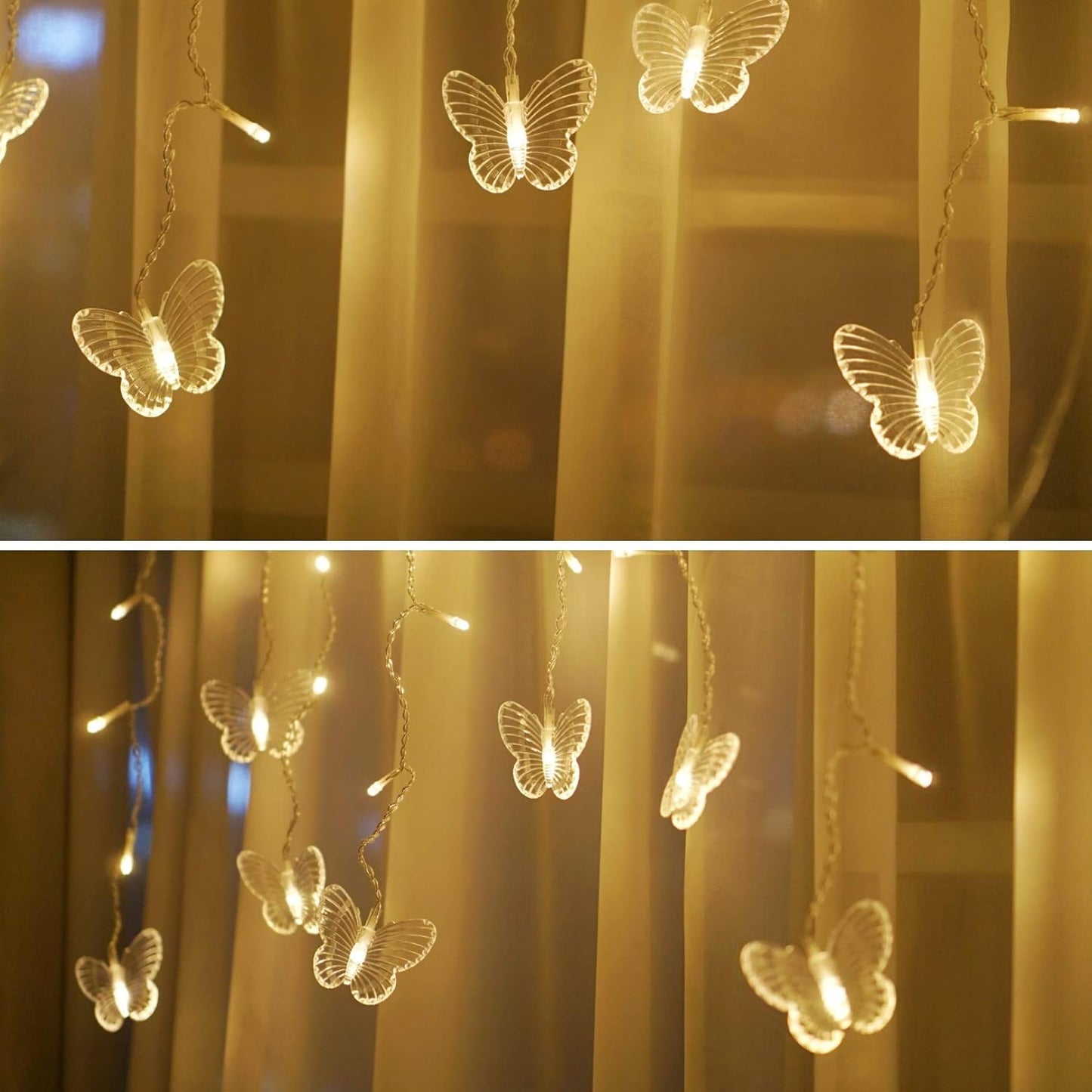 Butterfly Curtain Fairy Lights USB Plug in, 8 Modes 96 LED 11.5FT Firefly Window Twinkle Timer String Lights with Remote for Bedroom Patio Christmas Wedding Party Decoration (Warm White)