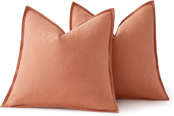 MIULEE Decorative Linen Pillow Covers 18x18 Inch Coral Boho Farmhouse Neutral Spring Couch Throw Pillows for Bed Pack of 2 Accent Modern Pillowcase Summer Sofa Livingroom Home Decor