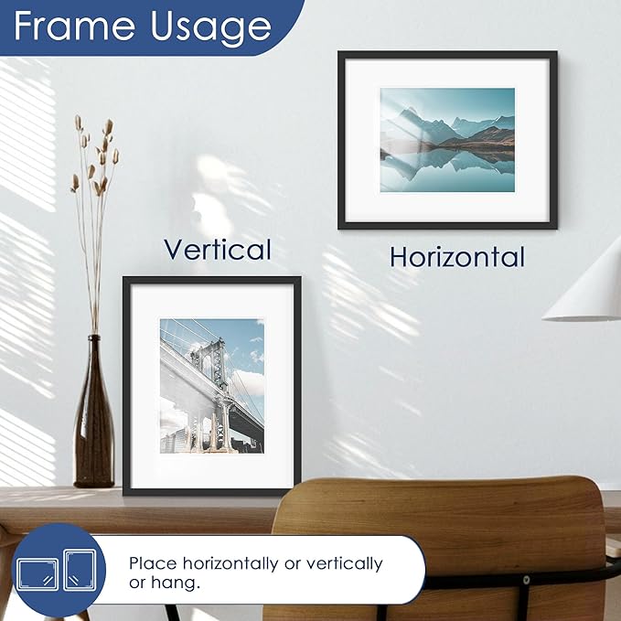 PEALSN 16x20 Picture Frame Set of 6, Display Pictures 11 x 14 with Mat or 16 x 20 without Mat for Wall Mounting Display, Poster Frames Collage for Wall Decor, Black.