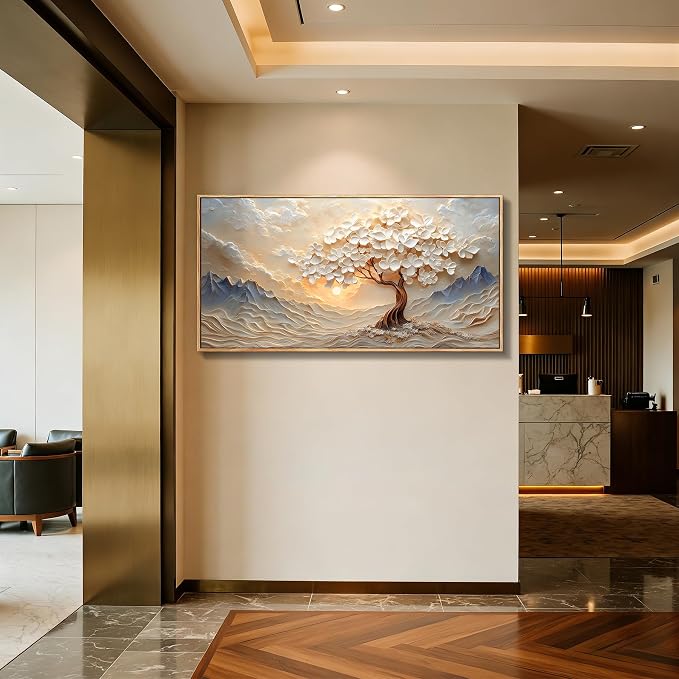 imjiayu Landscape Wall Art, Oversized Wall Art, Tree of Life Wall Decor, Sunset Mountain Painting Framed Prints, Modern Nature Extra Large Pictures for Living Room Dining Room Office Hotel 29"x57"