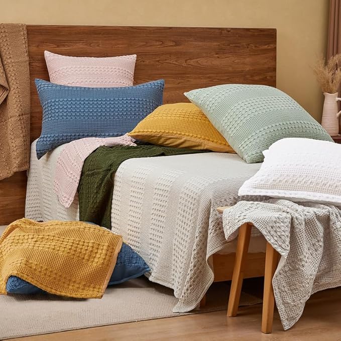 PHF 100% Cotton Waffle Weave Euro Sham Covers, 2 Pack 26" x 26" Bed Pillow Covers for Elegant Home Decor, No Filling, Luxury Aesthetic Soft Euro Pillow Cases for Bed, Clay