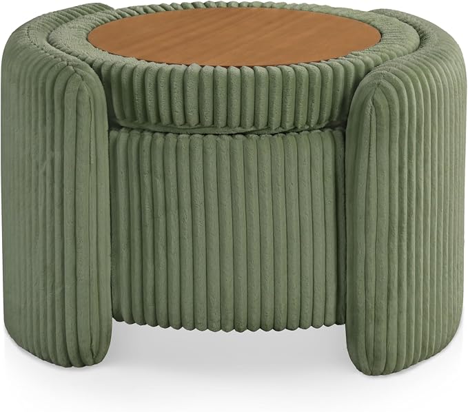 Furniture of America Lennox Modern Chenille 25-inch Round Storage Ottoman with Reversible Flip Top, Upholstered Footstool for Living Room, Bedroom, Entryway, Green