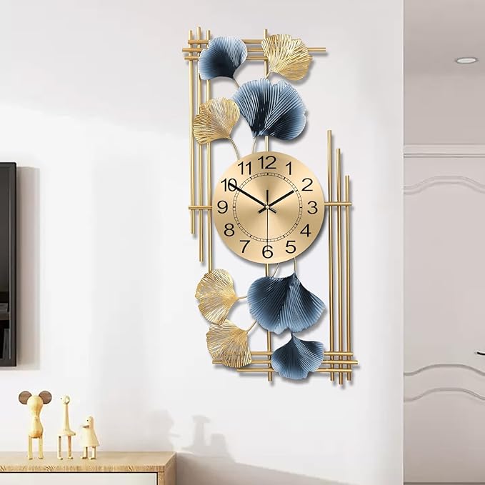 Large Wall Clocks for Living Room, Silent Non Ticking Battery Operated Oversized Square Modern Wall Clock for Bedroom Kitchen Farmhouse Office Home Wall Decor-12.3x28.4Inch(Ginkgo Leaf)