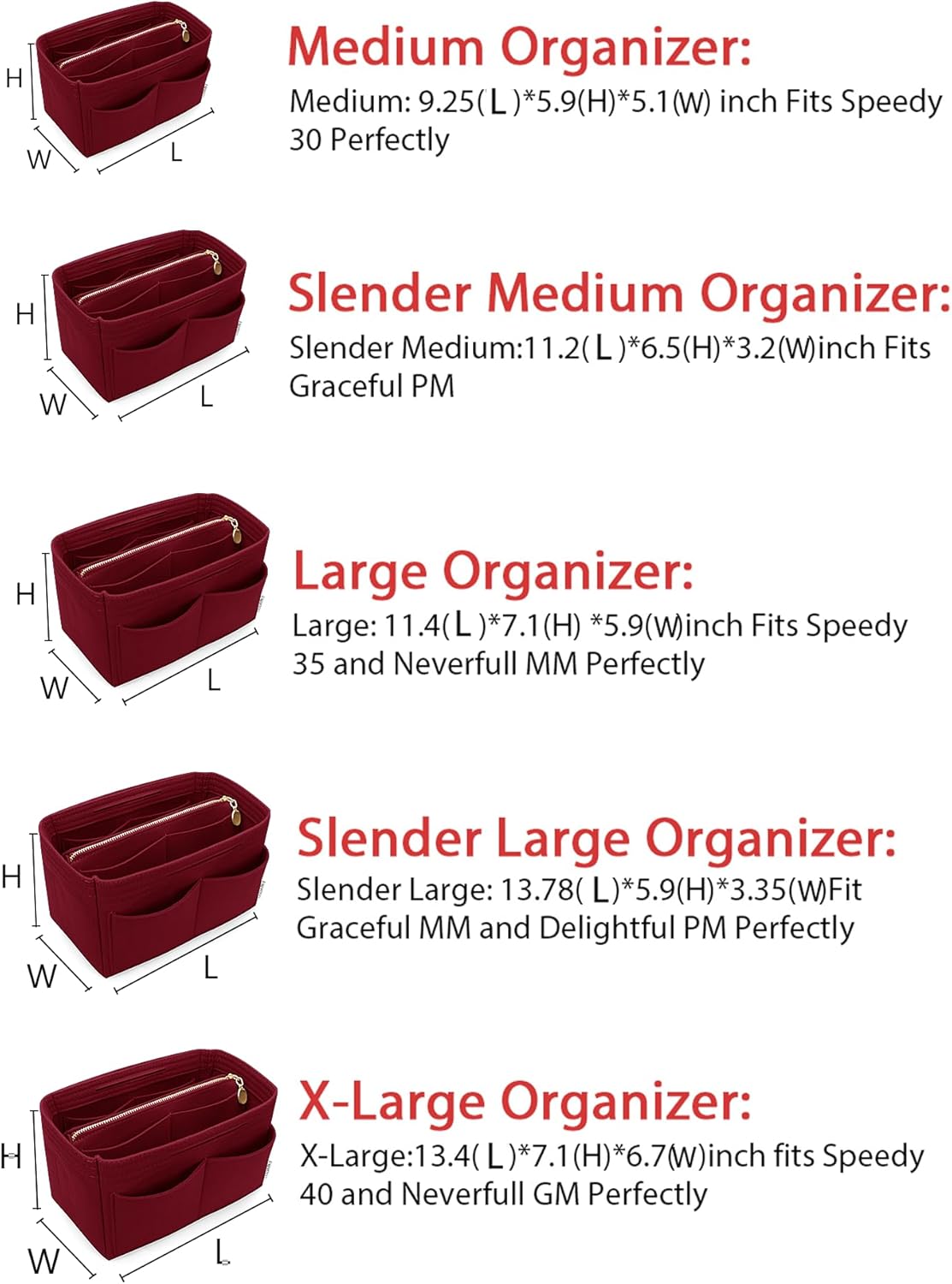 LEXSION Felt Purse Bag Organizer Insert with zipper Bag Tote Shaper Fit Speedy Neverful PM MM