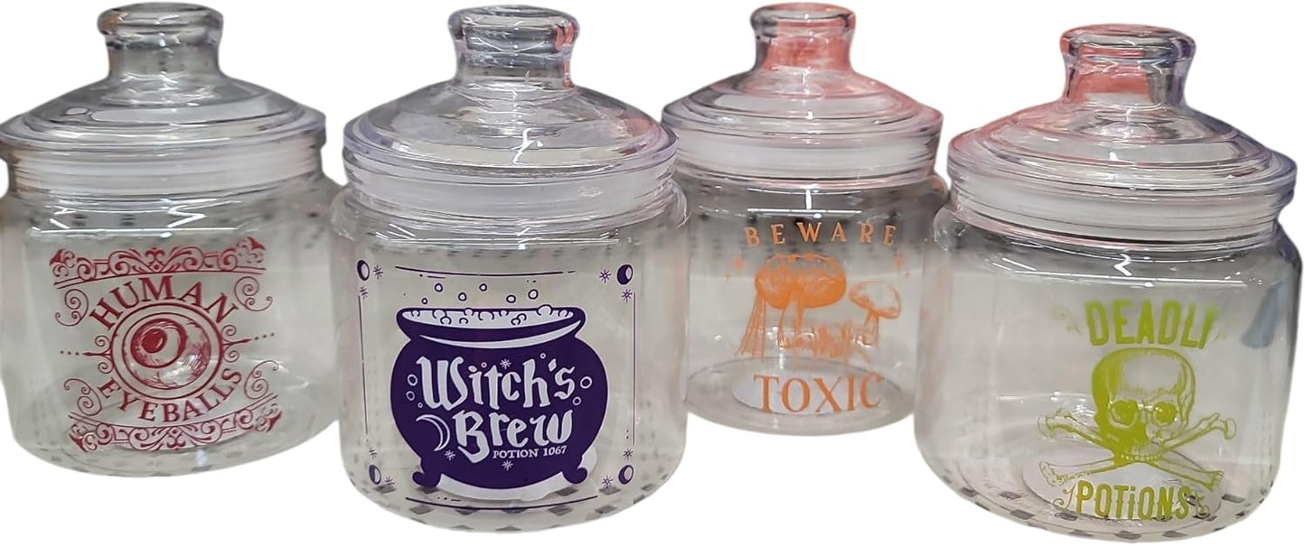 Halloween Storage Jars with Lids, Decorative Potion Bottles, Set of 4