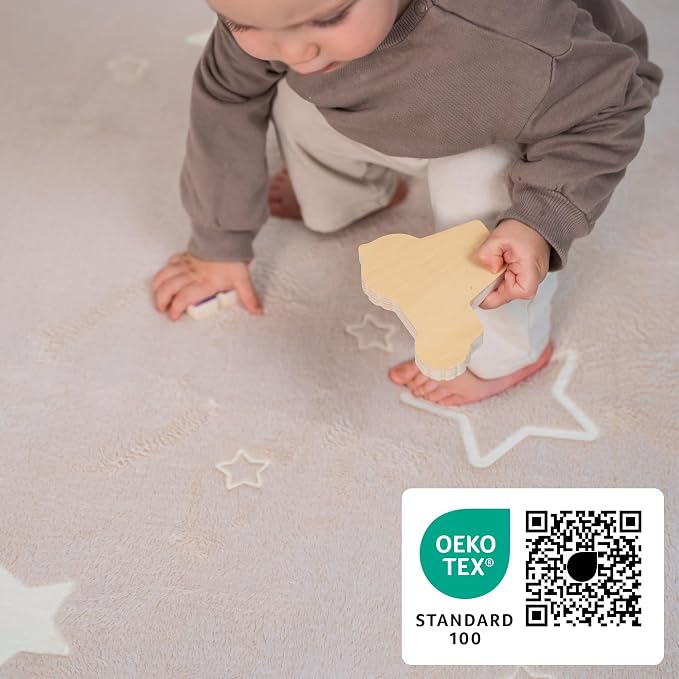 Hakuna Matte GlowCloud Baby Play Mat for Floor 47”x 67” Stars – Coral Velvet high-Density Foam Rug for Crawling & Cozy Play – Non-Slip, Water-Resistant, Easy-CareTummy Time Mat, Playmat for Playpen
