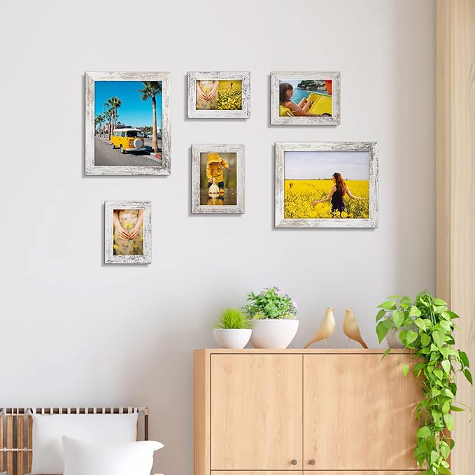 PETAFLOP 5x7 Picture Frame Set of 7, Distressd Rustic Frames Display 5 by 7 Inch Photo for Wall or Tabletop