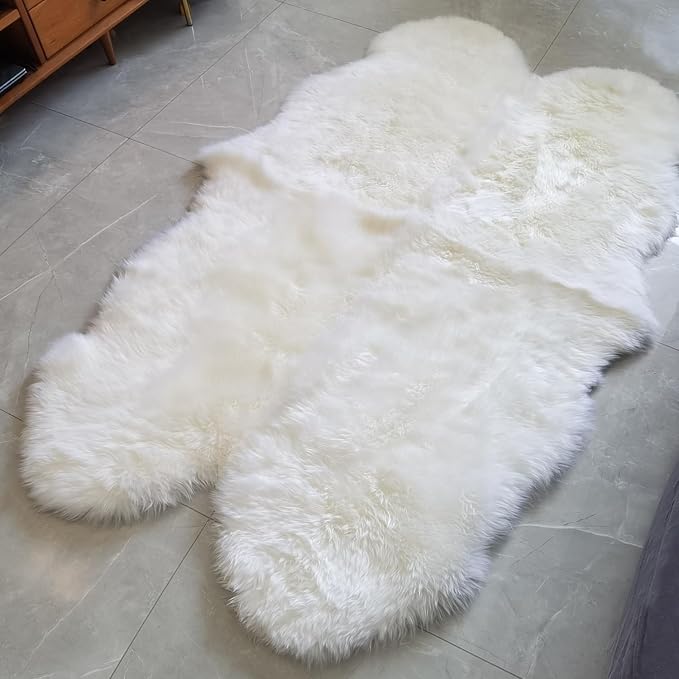 Kopal Genuine Australian Sheepskin Rug, Real Lambskin Area Rug, 4x6 ft 4 Pelt Sheep Skin, Natural White