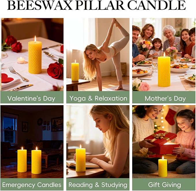 4 Pack Beeswax Pillar Candles, 2x5 Inch Beeswax Candles for Home | Natural Beeswax Non Toxic,Unscented Dripless Smokeless,Handmade Emergency Candles Long Burning,Organic,20 Hours,Paryer,
