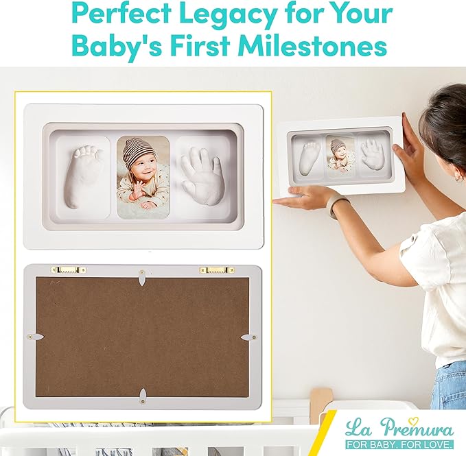 La Premura Baby Keepsake Hand Casting Kit with Shadow Box Frame - Plaster Hand Mold Baby Casting Kit for Infant Hand & Foot Molding, Perfect First Birthday, Christmas & Newborn Gifts