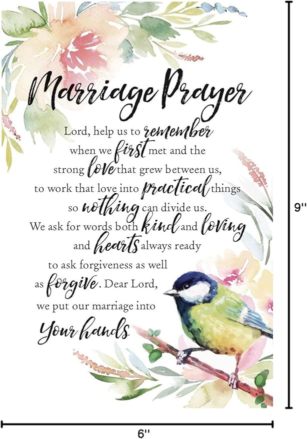 DEXSA Marriage Prayer Wood Plaque with Inspiring Quotes 6"x9" - Elegant Frame Wall & Tabletop Decoration | Easel & Hanging Hook | Christian Family Religious Home Decor Saying | Made in the USA