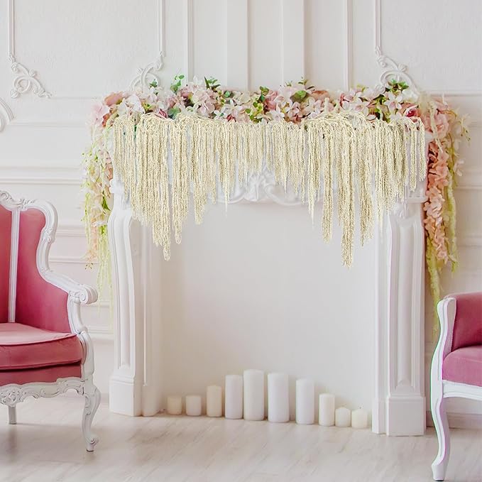 Suncalla 24 Pcs White Spring Natural Dried Amaranthus Hanging Flowers Amaranthus Artificial Flowers for Wedding Arch Bouquet Floral Garland Wall Home Decoration (23 Inch)