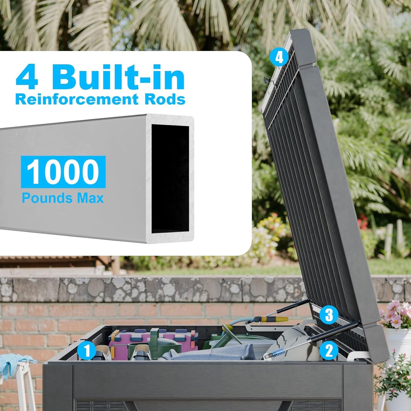 Vixzen 260 Gallon Resin Deck Box, Lockable Outdoor Storage Box for Patio Cushions Storage Furniture,Garden Tools, Pool Supplies, Weatherproof and UV Resistant- Black