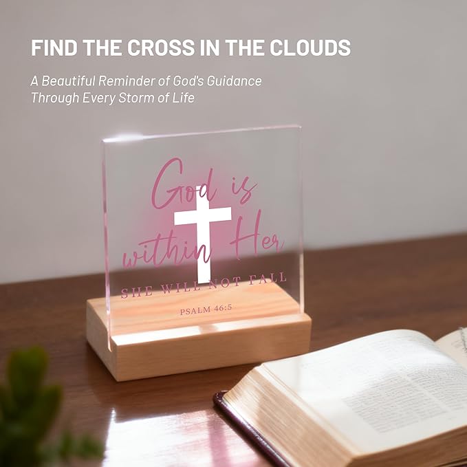 Christian Gifts for Women, Pink Inspirational Acrylic Christian Decor for Women - Christmas Gifts for Friends, Sister, Mom - Religious Room Decor for Home, Office, Dorm