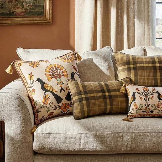 bilin gaier Designer Square Throw Pillow Covers,18"x18" Set of 2-Seville C | Vintage Elegant Pillow Cover,Concealed Zipper,Floral and Bird Pattern,Sofas,Bedroom,Living Room,Lounge Chairs