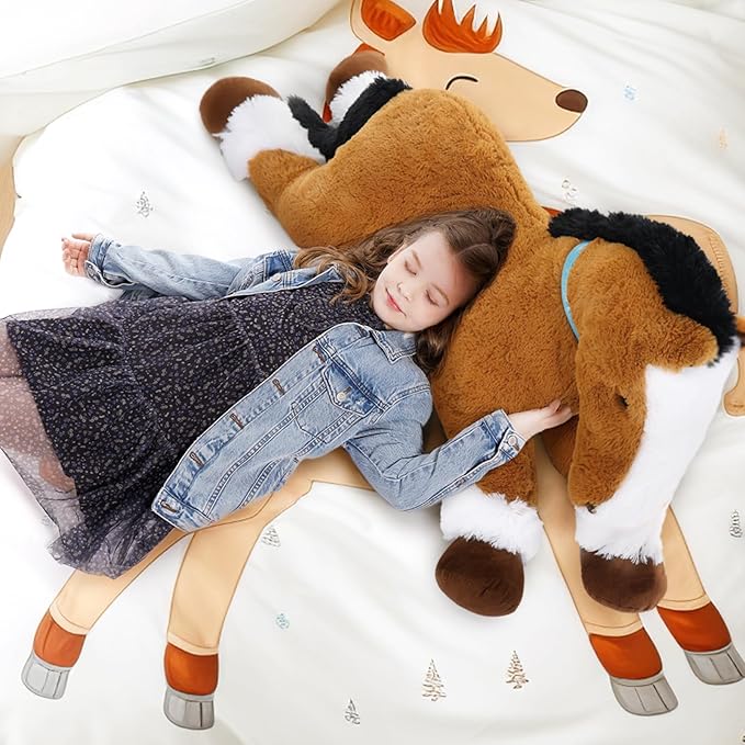 Tezituor 4ft Darkbrown Horse Stuffed Animals, 47Inches Realistic Stuffed Pony Plush Toys for Ridding, Hugging Soft Horse Plush Body Pillow Christmas Birthday Gift for Boys Girls