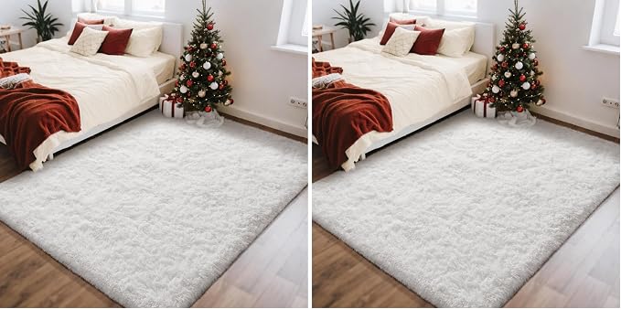 Ophanie White Rugs for Bedroom Fluffy, 4x6 Nursery Soft Fuzzy Shag Plush Shaggy Bedside Area Rug, Living Room Carpet for Girls Kids Baby Teen Dorm Home Decor Aesthetic (Pack of 2)