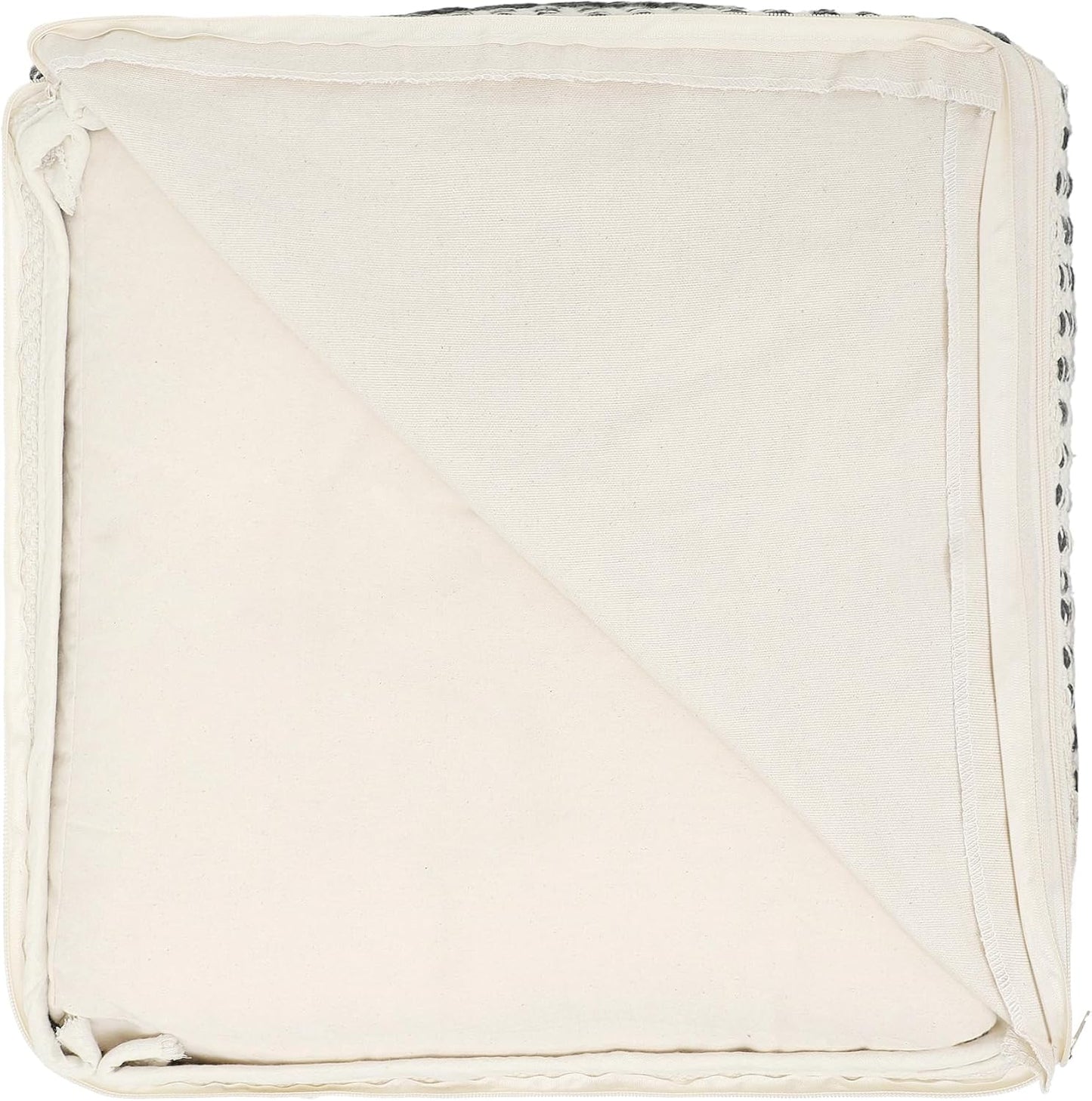 REDEARTH · Tufted Pouf Ottoman with Filler Textured Storage Cube Bean Bag Pouffe Footrest for Living Room, Bedroom, Nursery, Kidsroom; 100% Cotton (17.5"X17.5"X17.5", Geometric Craft Black)