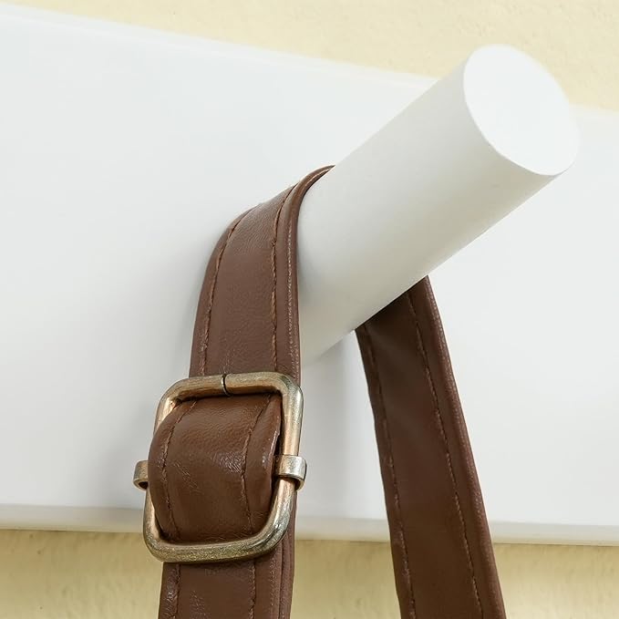SKOLOO Wood Coat Rack Wall Mounted,10 Peg Long Bamboo Hook for Hanging Backpack Coat Towel Hat,16'' Hole to Hole,White