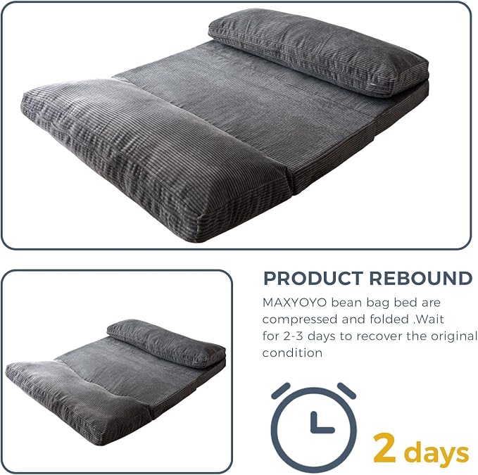 MAXYOYO Folding Sofa Bed, Extra Thick and Long Floor Sofa Convertible Chair with Washable Cover, Floor Couch Lounge Bean Bag Bed for Living Room, Dark Grey, 39x91 Inch