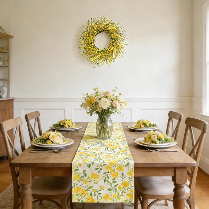Bibelot 20inch Artificial Forsythia Flower Wreath, All Year Around Wreath for Front Door, Wedding Window Home Wall Indoor Front Door Decor (Yellow, 20in)