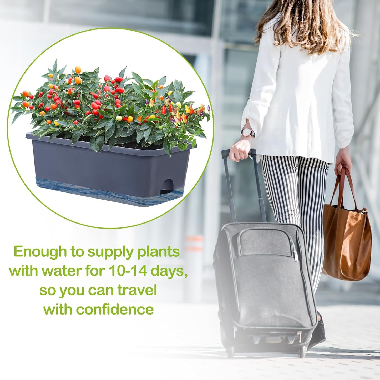 Window Box Planter 8 Pcs, 17 Inches Rectangle Flower Pots with Drainage Holes and Trays, Vegetable Planters for Windowsill Patio Garden Balcony Home Porch Yard Indoor Outdoor (Grey)