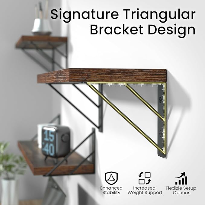 BAYKA Wall Shelves for Bedroom Decor, Floating Shelves for Wall, Display Mounted Rustic Wood Shelf for Books,Plants,Corner Shelves for Bathroom,Kitchen,Living Room(Rustic Brown,36in,Set of 3)