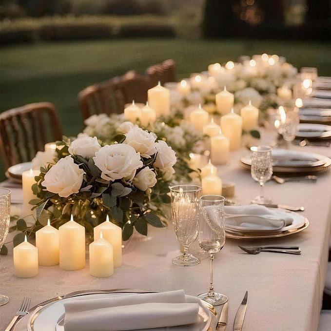 72 Pcs Ivory Pillar Candles Bulk Set,3 Different Lengths 2 x 3/6/8 Inch (24 Each),Hurricane Candles,Dripless Unscented Smokeless,Gives You a Better Atmosphere When Organizing an Event Party.