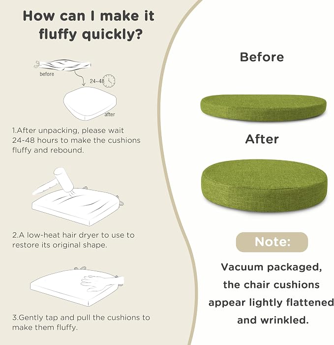 AddGrace Round Bar Stool Cushions 2 Pack Bar Stool Seat Cushion Non Slip Round Chair Pads with Removable and Washable Cover 12x12 Inch Green