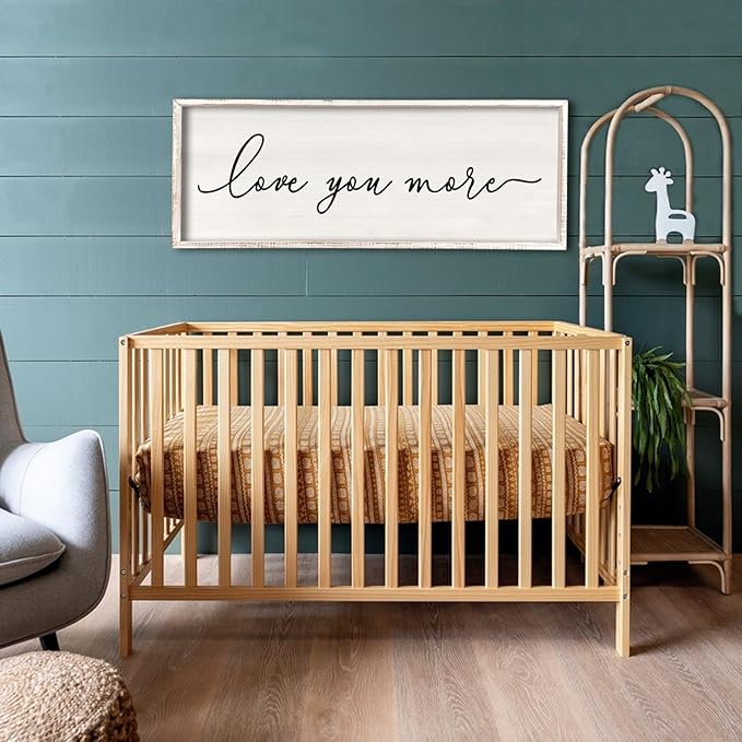 Love You More Sign Wall Decor 40''×15'' Large Vintage Framed Wood Modern Farmhouse Wall Decor for Master Bedroom Above Over Bed Minimalist Wall Art Hanging (White)