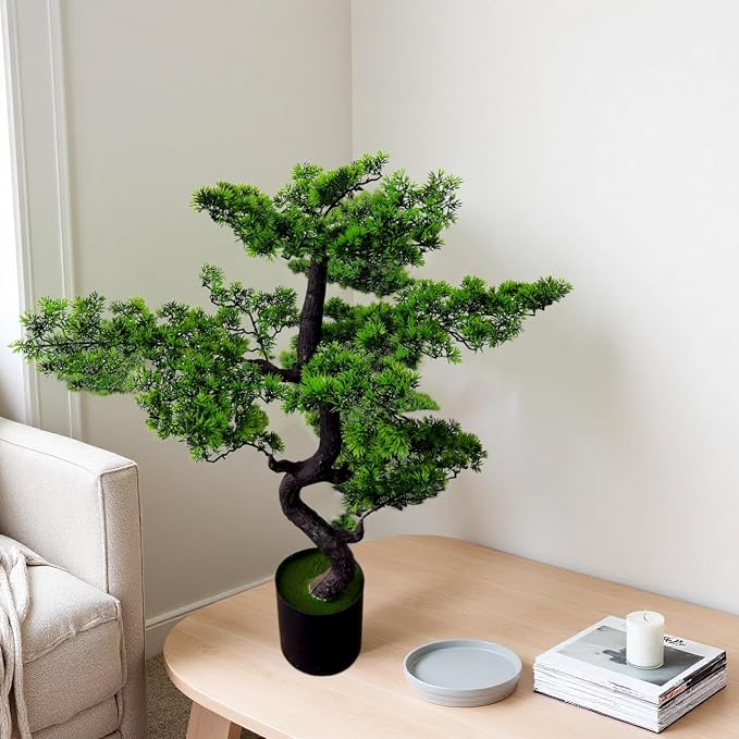 37.5" Artificial Bonsai Tree in Pot – Realistic Cedar Tree Faux Pine Plant for Home & Office Decor, Hotel Lobby Entryway Greenery