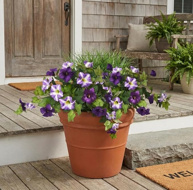 Waipfaru Artificial Plants & Flowers, 4 Bundles UV Resistant Fake Plants Artificial Flowers Outdoors, Realistic Faux Petunias Fake Plants for Home Outside Garden Balcony