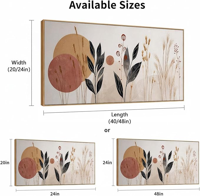 Sorbrozo Abstract Botanical Wall Art 20x40 Inch Framed Canvas Print with Geometric Circles and Leaves Modern Minimalist Decor for Living Room & Bedroom
