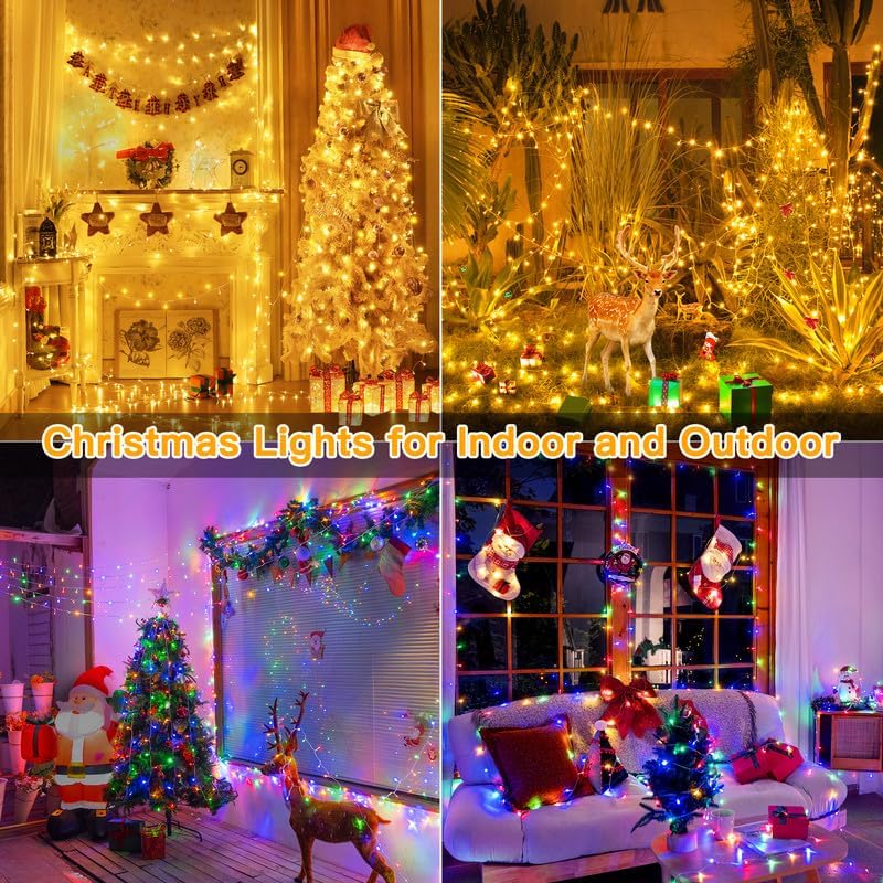 Ollny Christmas Lights, 210FT 640LED Christmas Tree Lights with 11 Modes Remote Control IP44 Waterproof, Warm White to Multicolored Outdoor Christmas Lights for Outside Indoor Patio Xmas Decorations