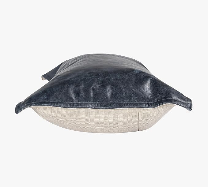 Genuine Leather Pillow Cover Case for Lumbar Throw Couch Pillows - Modern Farmhouse Decorative Sofa Thick & Soft Cushion Covers (Nightfall Blue, 16" x 24")
