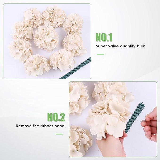 AVIVIHO 65pcs Fake Flowers Beige Hydrangea Artificial Flowers Bulk (Not Squished, No Steaming Need) Silk Flowers with Stems for Wedding Decor,Home,Baby Shower,Table Centerpieces Decoration