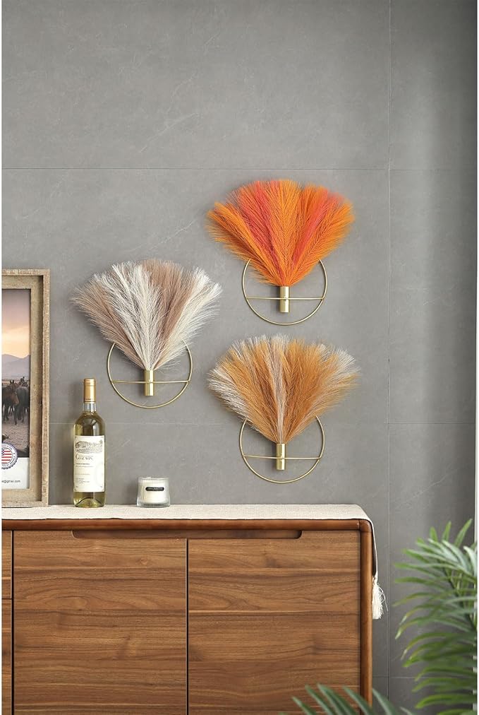 Pretty Jolly Boho Wall Decor Pampas, Wall-Mounted Metal Wall Art, Hanging Artificial Plant, Wall Decor for Living Room, Bedroom, Bathroom, Office, Dorm, Modern wall Decor (2 Pack)