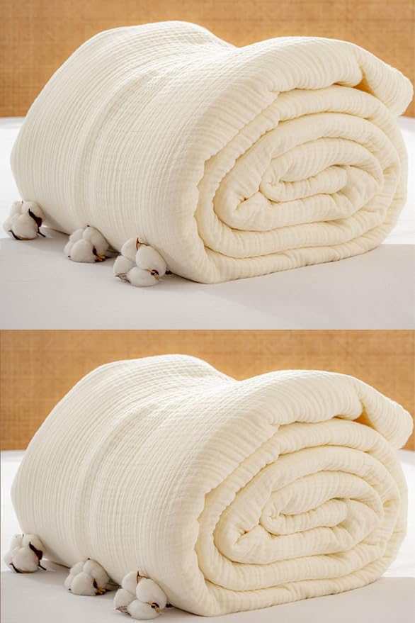 Muslin Blanket - Pure 100% Turkish Cotton Airy Soft Light Versatile Gauze Throw Blanket for Bed, Couch, Sofa (Natural, King Size (95" x 110" inch))