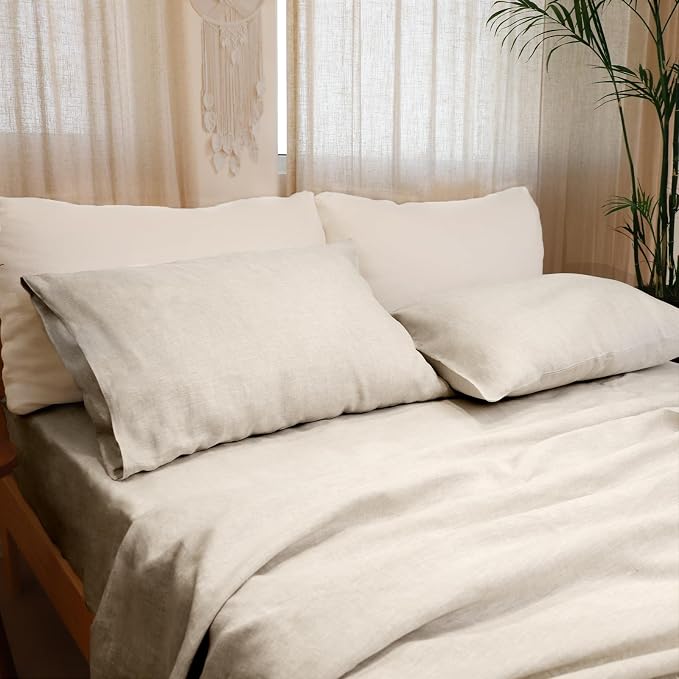 Linen Pillow Cases Queen Size Set of 2, 100% French Flax Linen Pillowcases Breathable Washed Pillow Covers with Envelope Closure for Cooling Sleep Bedding Gift(Natural Linen,20x30)