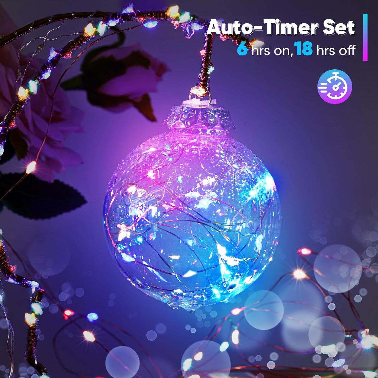 2 Pack 65.6 Ft. Battery Operated Outdoor String Lights with Remote & Timer, LED Multi Color Fairy Lights, Waterproof Twinkle Lights for Bedroom, Dorm, Mason Jar, Wedding, Party, Christmas