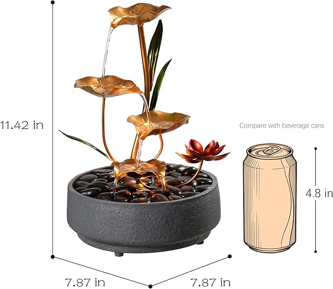 Haobos Indoor Tabletop Fountain Exquisite Meditation Desk Water Fountain Decorative Zen,4-Tier Lotus Desk Fountain,Home/Office Decor Housewarming Gift for Mom(23154)