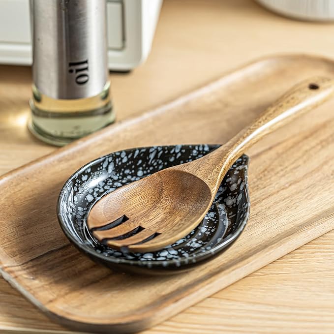 LAUCHUH Spoon Rest for Stove Top, 5 inch Cooking Spoon Holder for Kitchen Countertop Large Ladle Holder for Spatula, Spoons or Tong, Farmhouse Kitchen Decor for Mother's Day, Starry Black