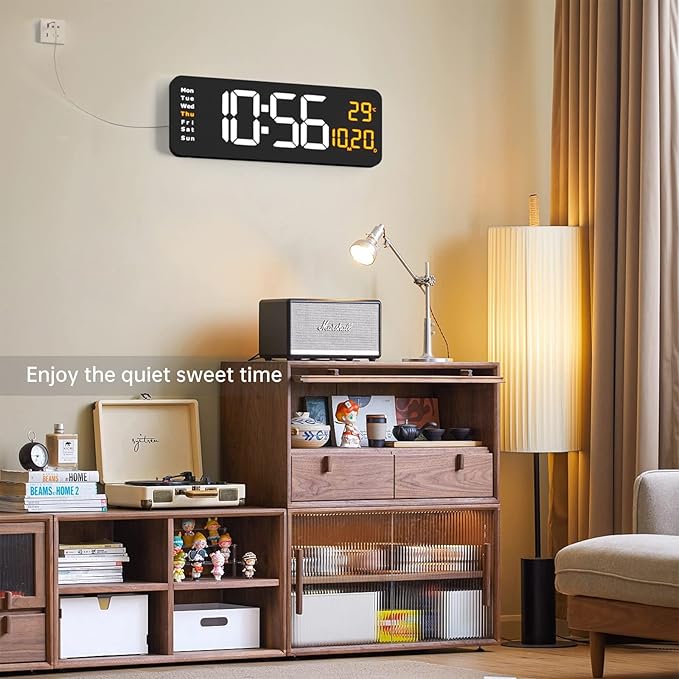 YISILE Digital Wall Clock Large Display, 16.2" Large Digital Wall Clock with LED Display Remote Control, Automatic Brightness Dimmer Big Clock with Date Week Temperature(White)