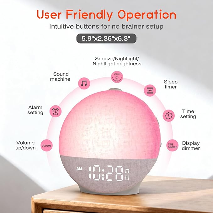 Sunrise Alarm Clock White Noise Machine, Sunset Simulation, 30 Soothing Sounds, 12 Color Night Light, Dimmable Sunlight Lamp Wake Up Light, Digital Clock for Kids Teens Heavy Sleepers Adults Bedrooms