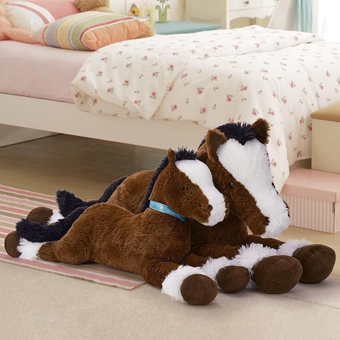 MaoGoLan Large Horse Stuffed Animal for Boy, Big Horse Plush Toy for Girl, Ridable Stuffy Pony for Kids, Coffee Stuffed Pony Plush Pillow for Birthday Gifts Baby Shower Party Favor Decor, 47 inches