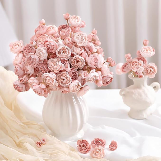 Alupssuc 54Pcs Ranunculus Artificial Flowers Faux Silk Mini Ranunculus, Spring Flowers Artificial Indoor for DIY Bouquets, Bulk Fake Wedding Filler Flowers for Bride Shower Decorations, Dusty Rose