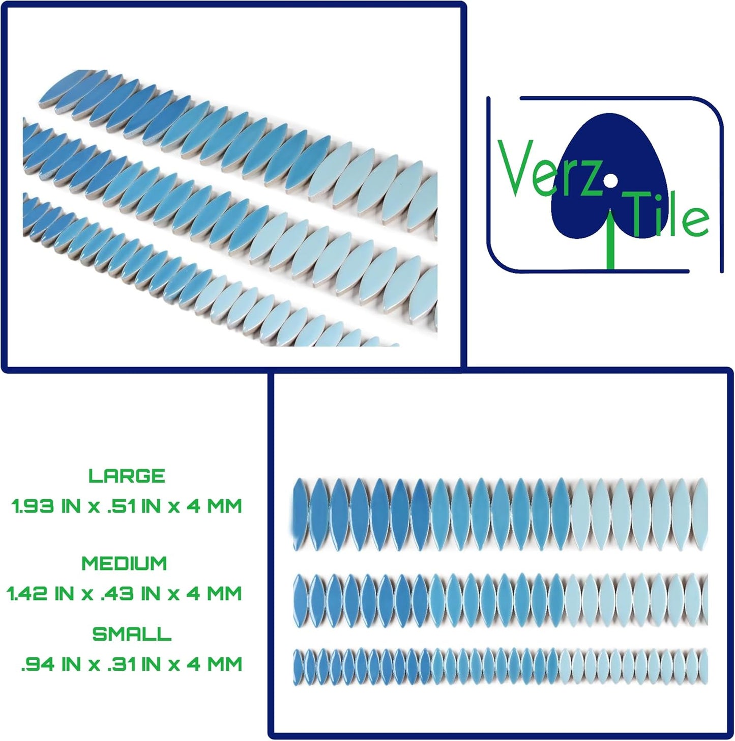 VerzTile Mosaic Tiles for Crafts - Petal Shaped Ceramic Tile Craft Hobbies & Art Projects 39 Color Options Endless Creativity DIY Design (Light Blue Mix)