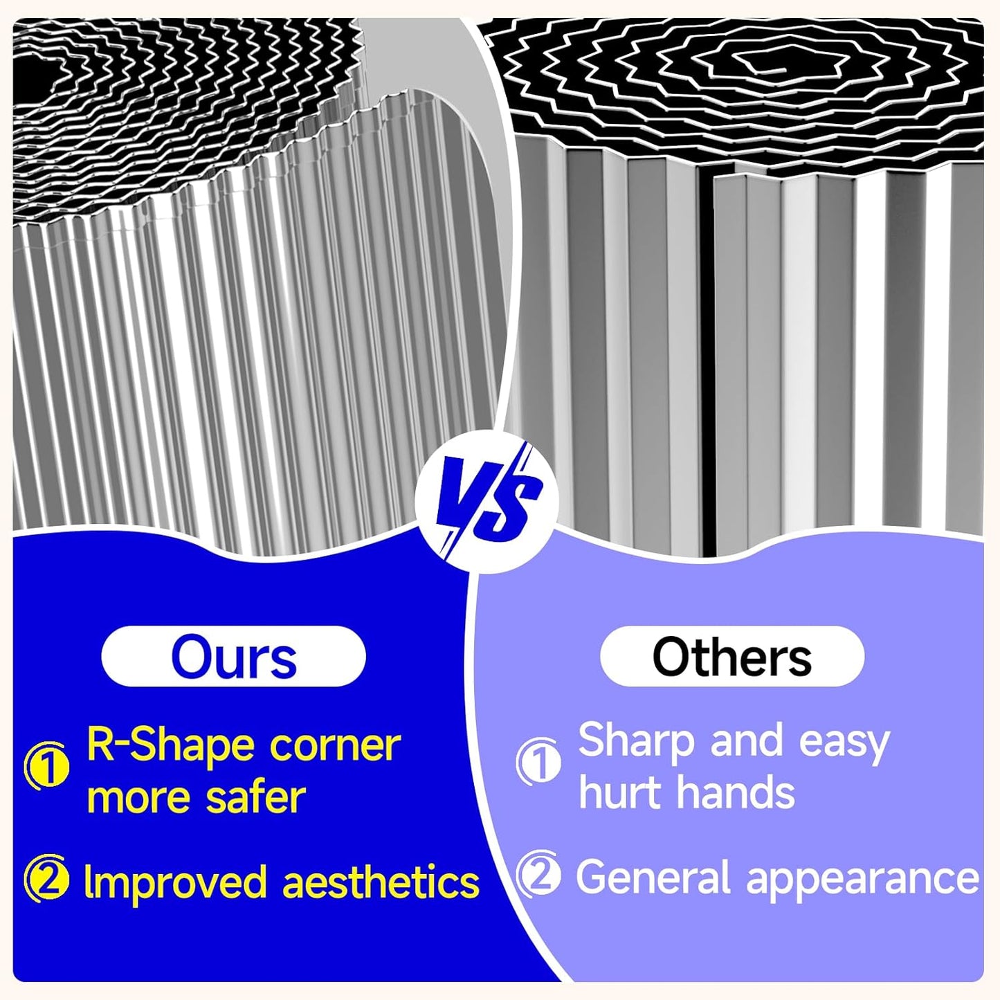 Corrugated Garden Edging, 12"×10Ft Galvanized Steel Landscape Edging & Lawn Edging Border, Metal Garden Border for Flower Beds, Garden,Lawn,Raised Beds & Tree Surrounds (Silver)