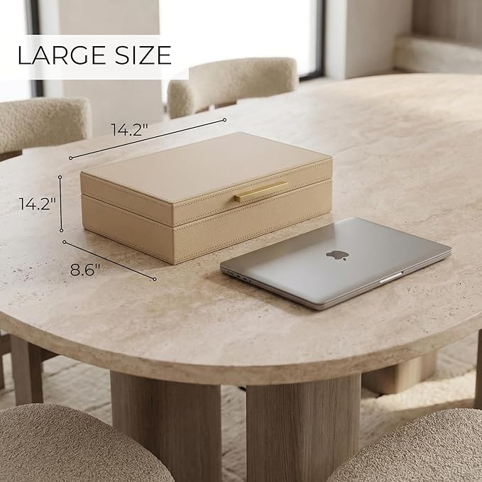 ZICOTO Decorative Storage Boxes with Lids – Set of 2 Beautiful PU Leather Organizer Bins for Your Bookshelf Home Decor - Safely Store Photos, Documents and Memory Box Keepsakes in Style
